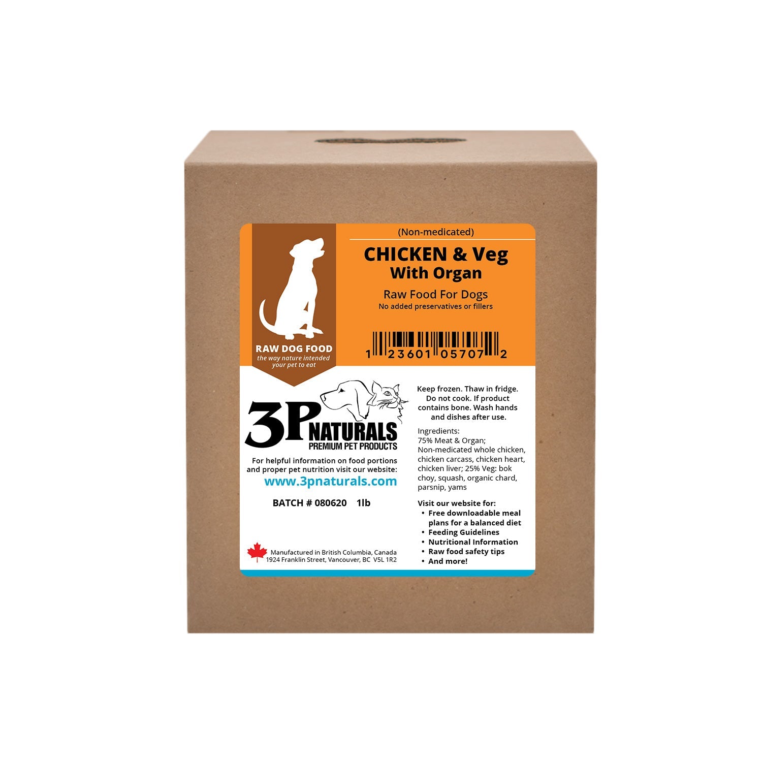 3P Naturals - Chicken with Bone, Organ & Veg HF/NM [6 x 2lb packages (6/907.19g)]