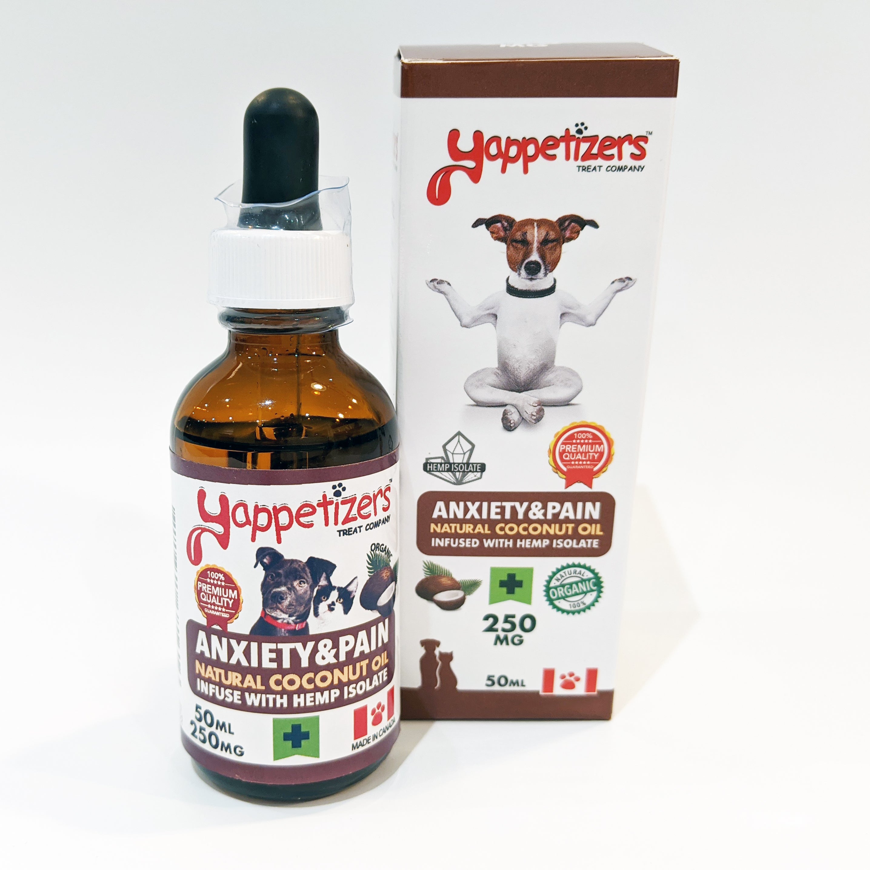 Yappetizers – Anxiety & Pain Hemp Isolate 250mg in Coconut Oil 50ml